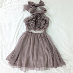 Silk Mauve with Ruffle Detail Halter Cocktail Dress